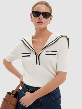 TUCKERNUCK | ivory and navy cashmere sailor sweater